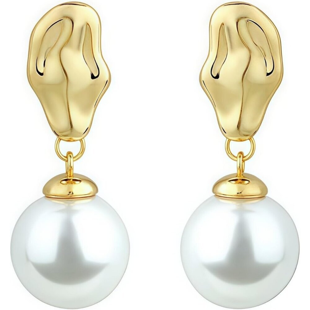 Women's Stylish Gold Pearl  Earrings Hypoallergenic Dangle Earring Jewelry Gift